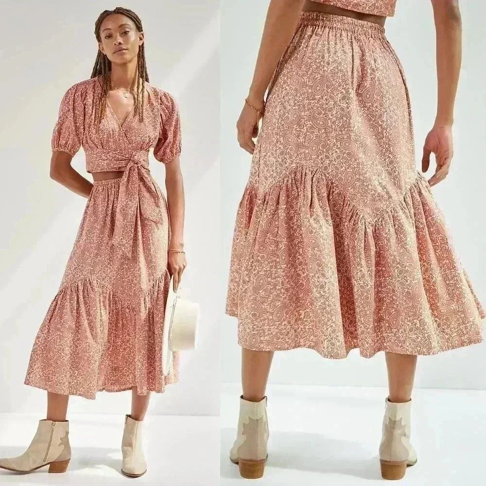 Anthropologie Beachgold Flounced Midi Skirt in Size XS NWOT $169